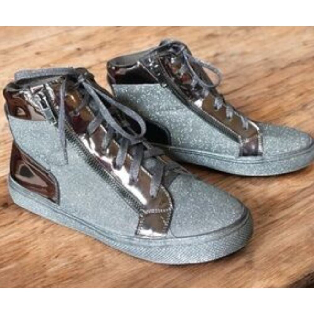 Lauren Lorraine Skippy Pewter High-Top Sneakers Zip side Size 7 New in box